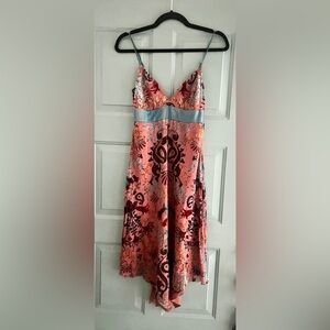 Max & Cleo Y2K Mauve and Teal Damask Patterned Maxi Dress-size 4